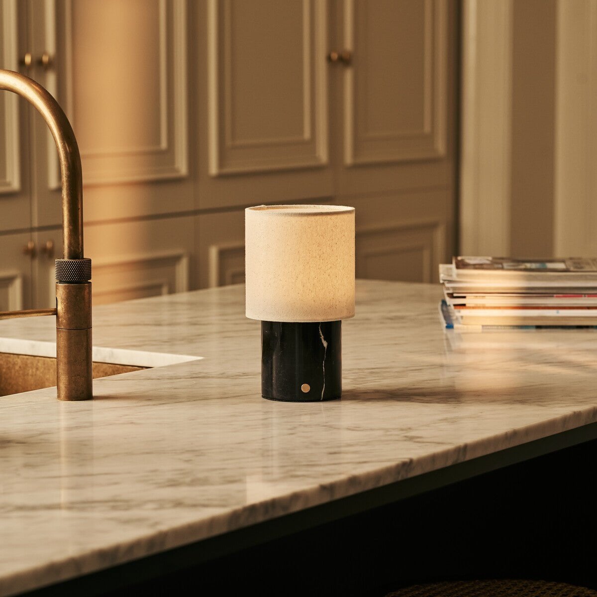 Caspian marble lamp warm ambient glow in room setting