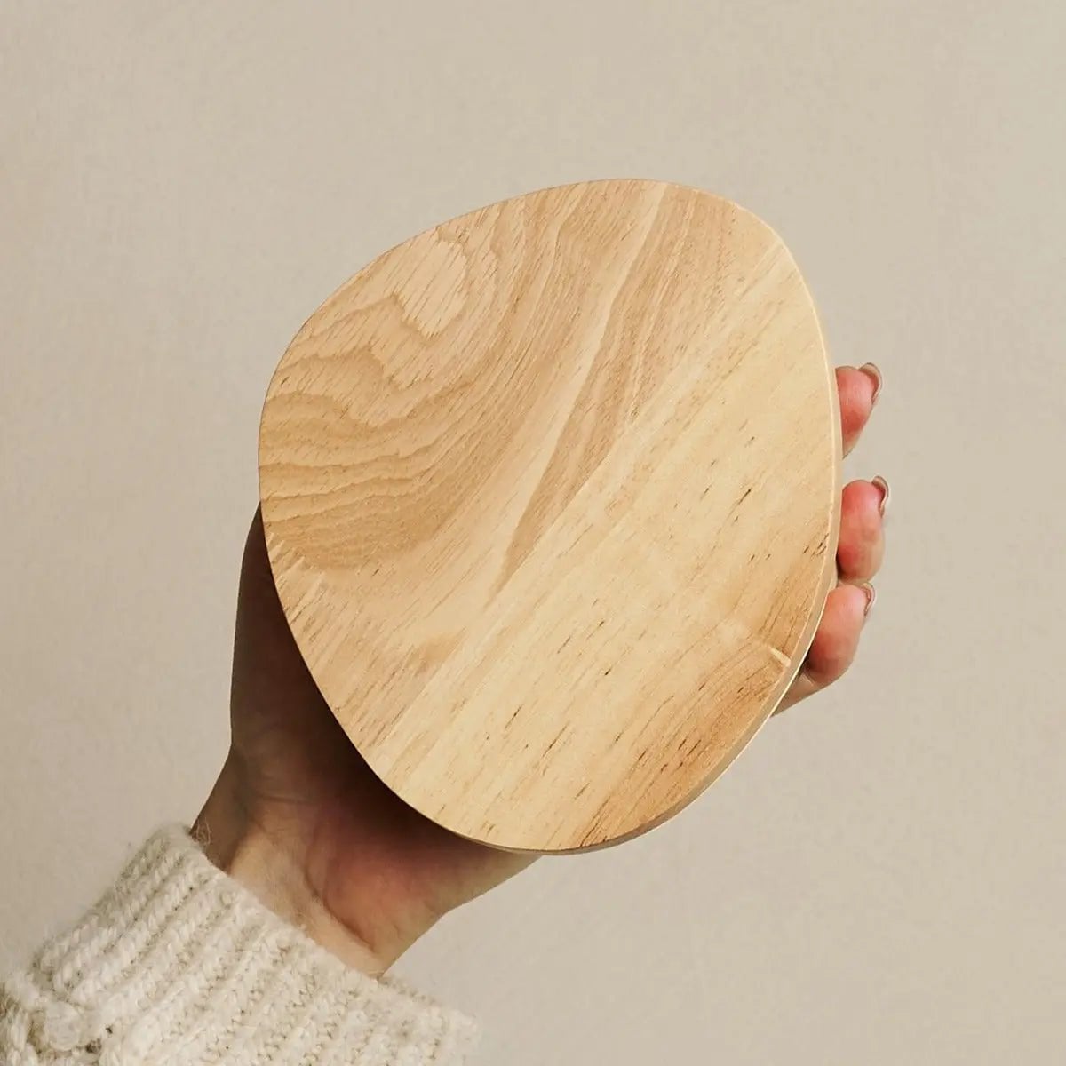 Auralis cordless lamp side view showing compact rubberwood form