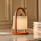 River wooden linen lamp on outdoor covered terrace