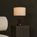 Bodhi Dark Brown Wooden Table Lamp with Beige Linen Shade