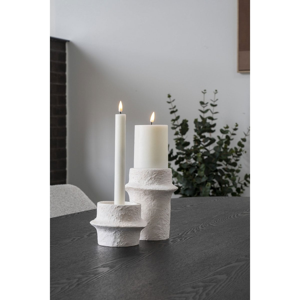 Cemina white cement candle holder set of two minimalist