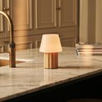 Javi Light Brown Wood & Glass Cordless Table Lamp
