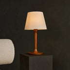 Nova chestnut brown wood fabric corded table lamp