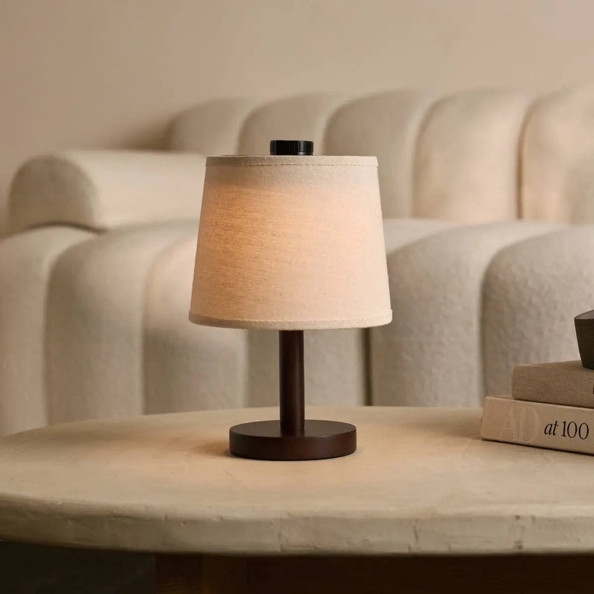 Rover rechargeable lamp linen-mix shade warm ambient glow