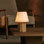 Javi Light Brown Wood & Glass Cordless Table Lamp