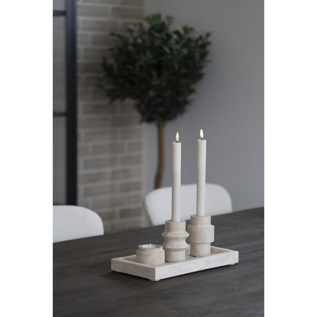 Auren travertine holder side view showing stone form