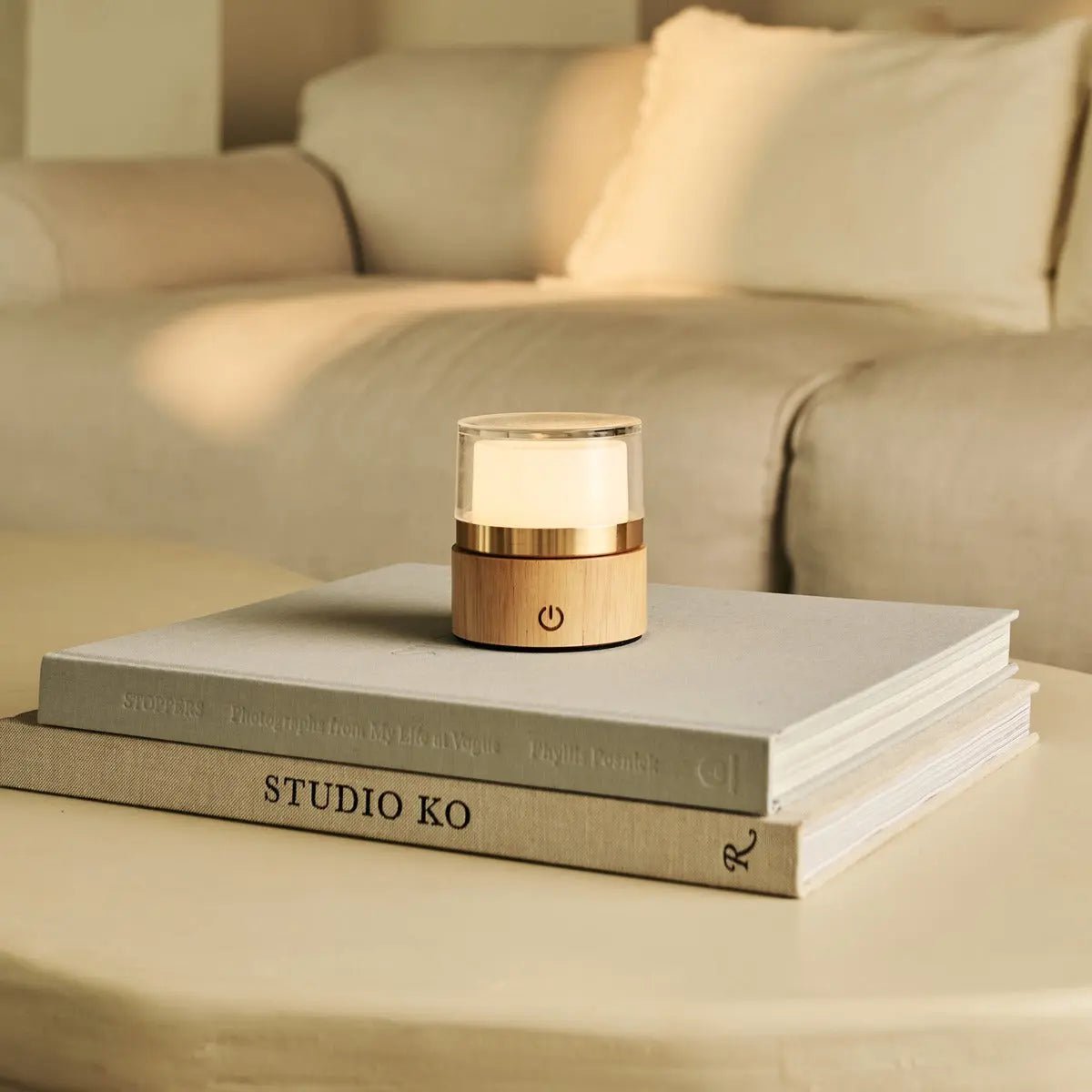 Leo light brown compact rechargeable cordless table lamp