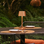 Ava metal lamp side view showing cylindrical copper form