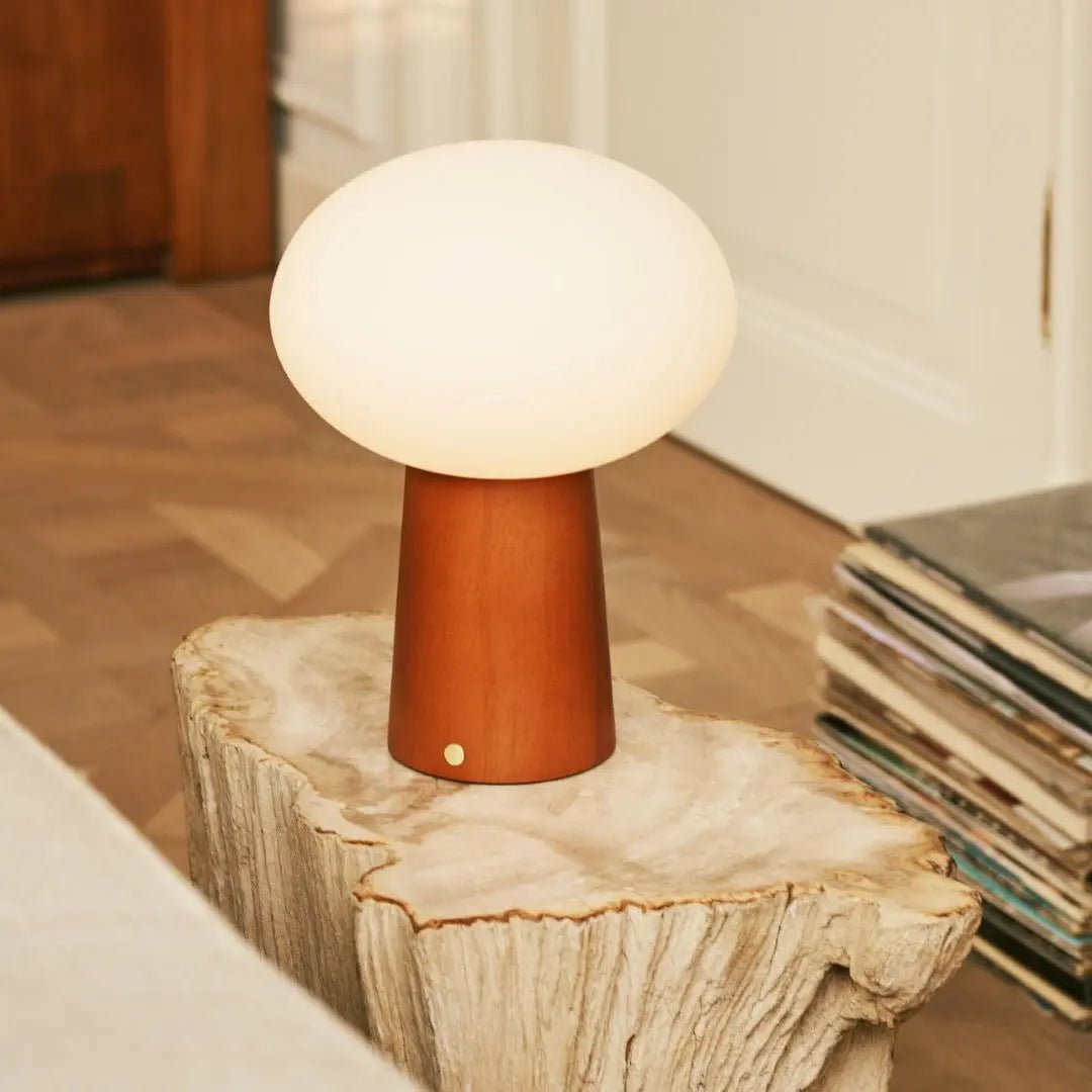 Max wood glass cordless rechargeable table lamp