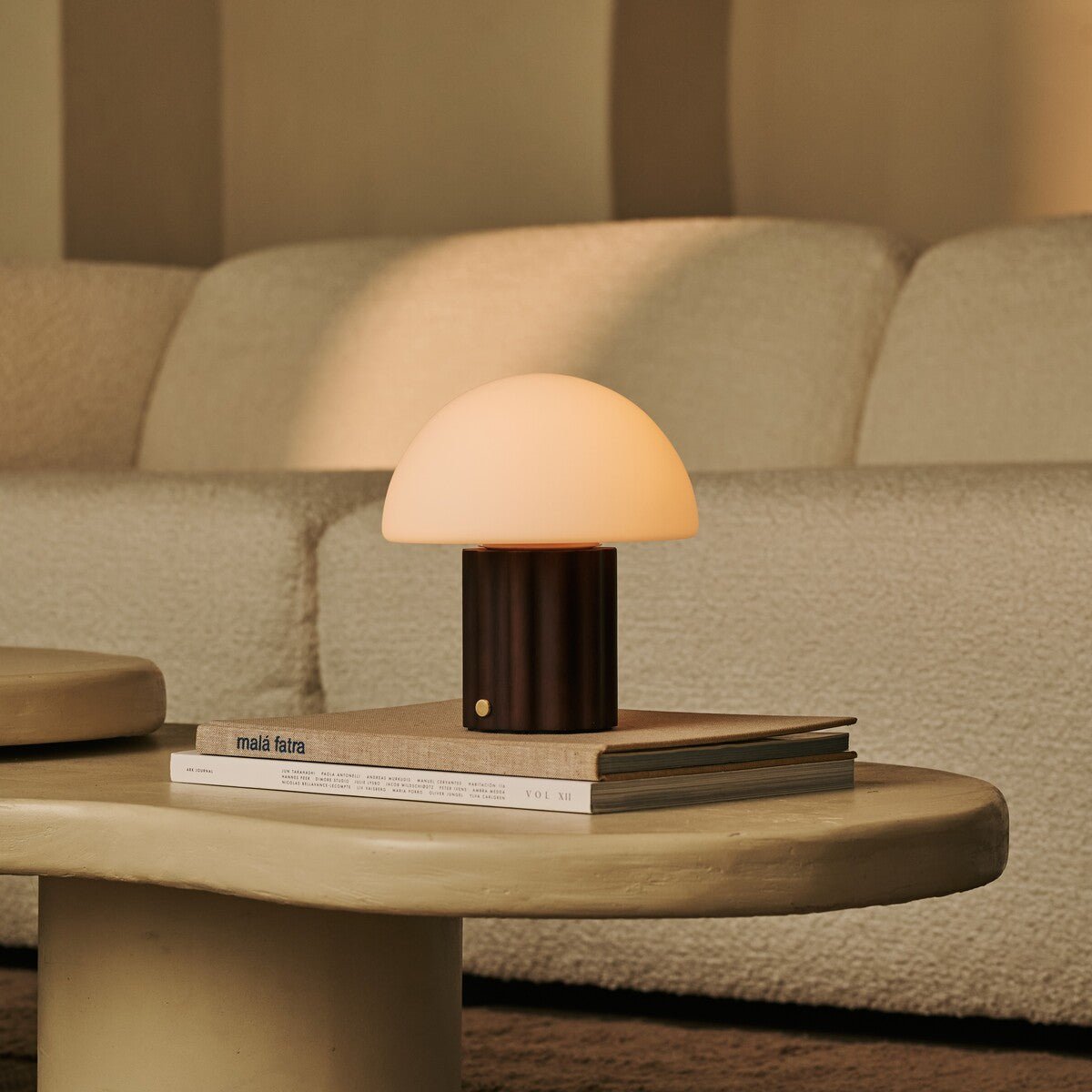 Timo Dark Brown Wood & Glass Cordless Table Lamp