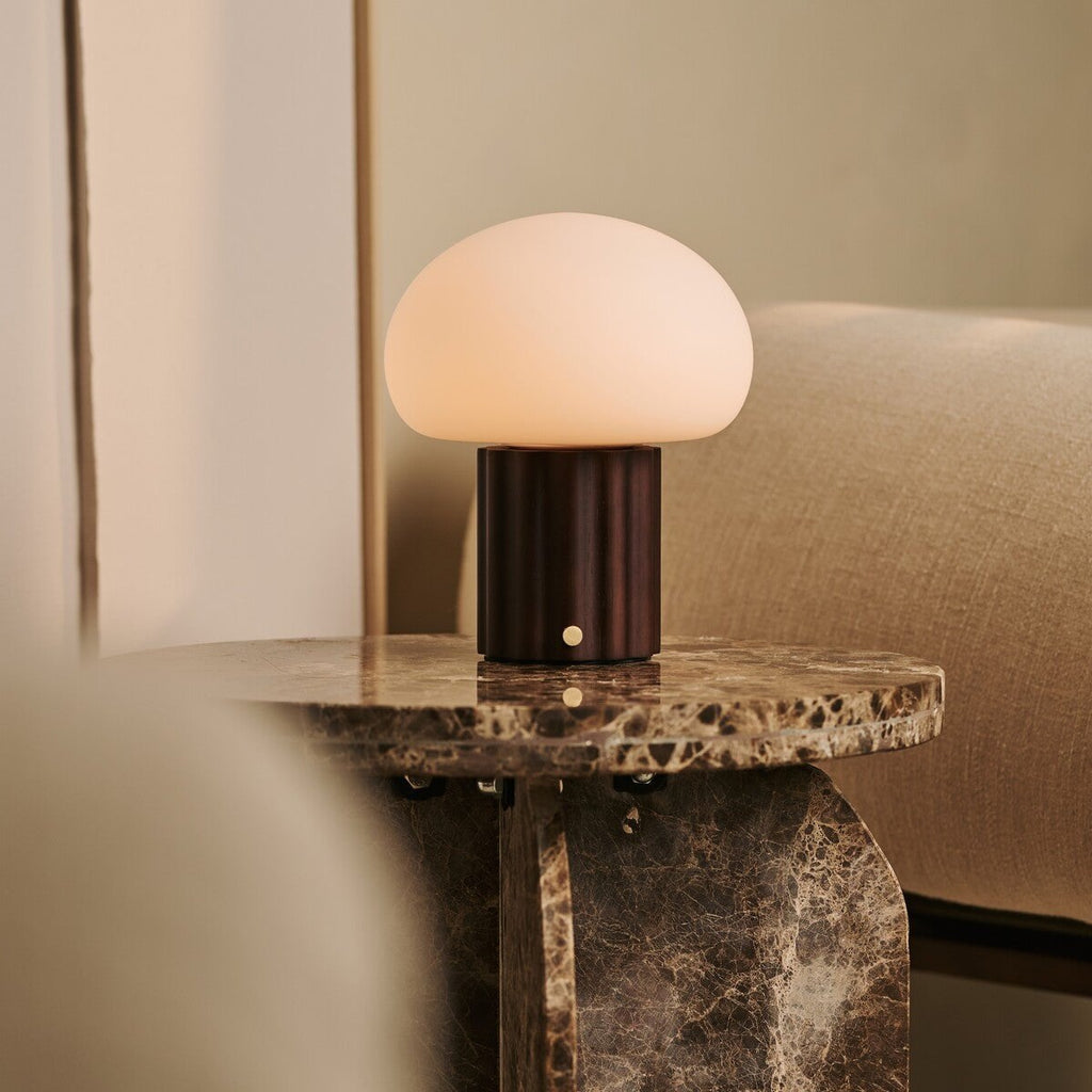 Jord Dark Brown Wood & Glass Cordless Table Lamp
