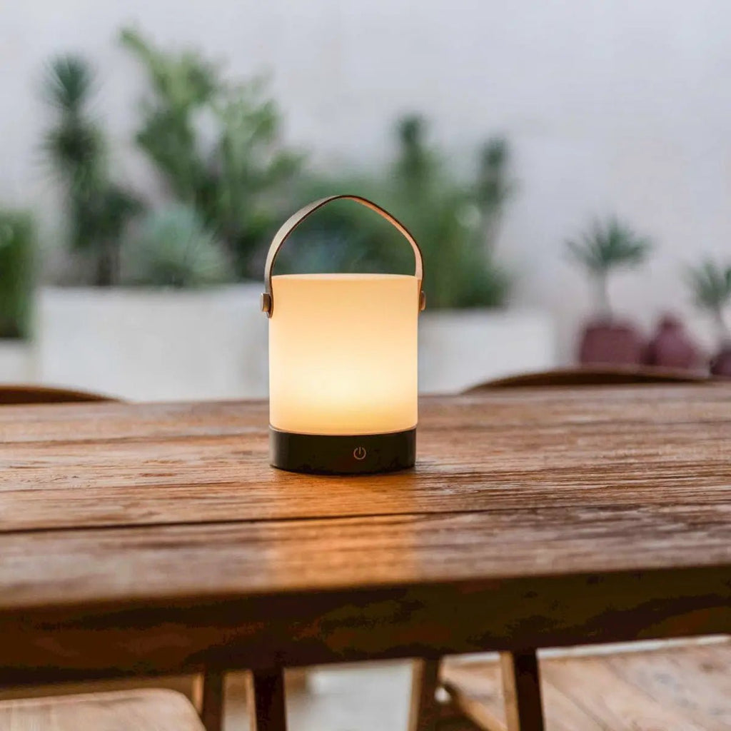 Avery wood leather rechargeable cordless table lamp