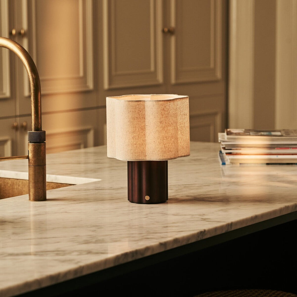 Yalisa Dark Brown Wood & Linen Cordless Table Lamp