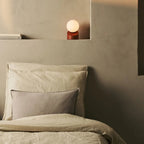 Morris cordless lamp detail of glass shade and rubberwood base