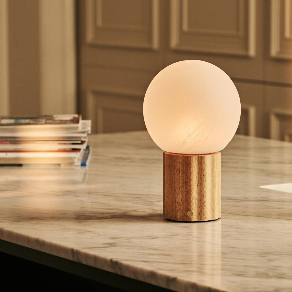 Wim Light Brown Wood & Glass Cordless Table Lamp