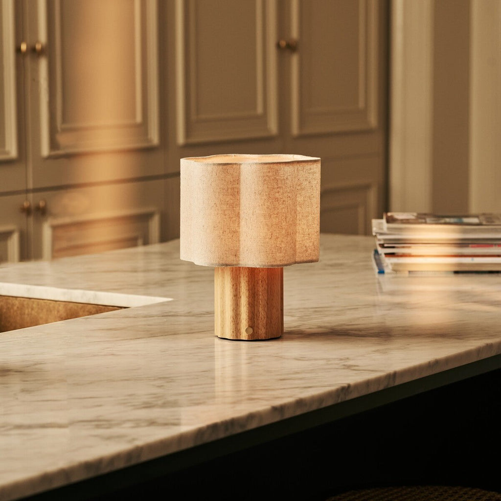 Yalisa Light Brown Wood & Linen Cordless Table Lamp