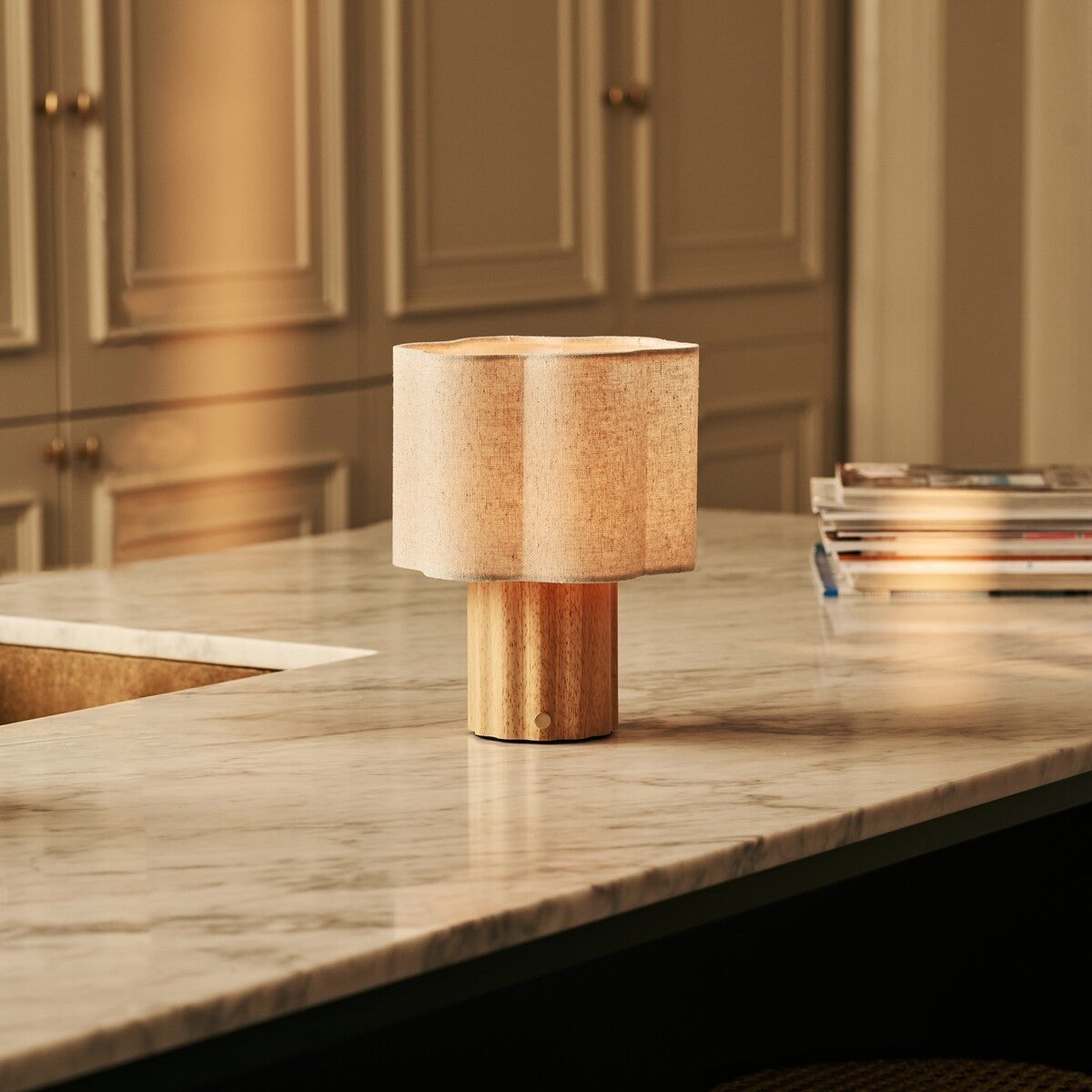 Yalisa Light Brown Wood & Linen Cordless Table Lamp