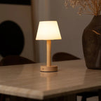 Zoe wood lamp touch-dim control close-up