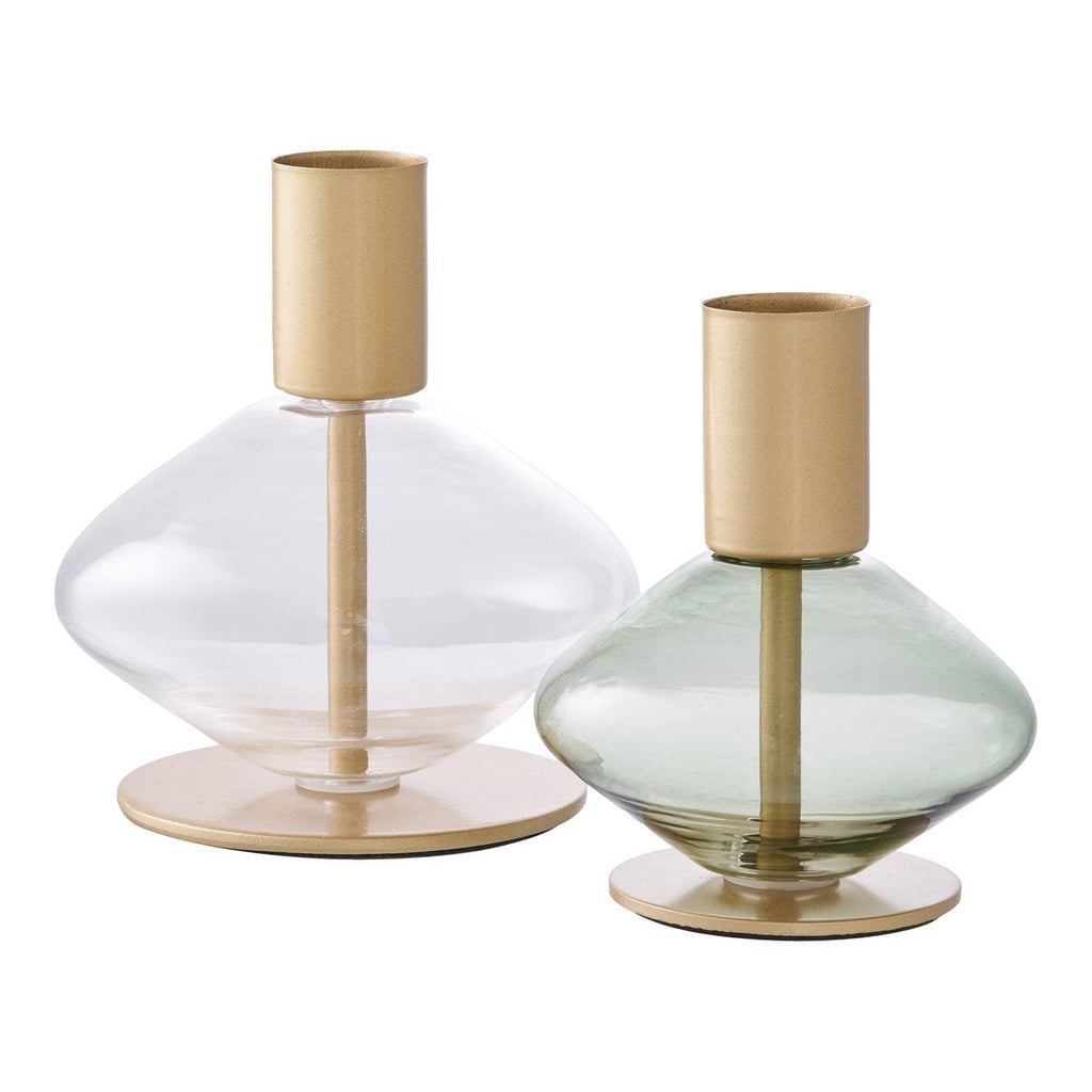 Lumis Duo green glass holder with gold metal top