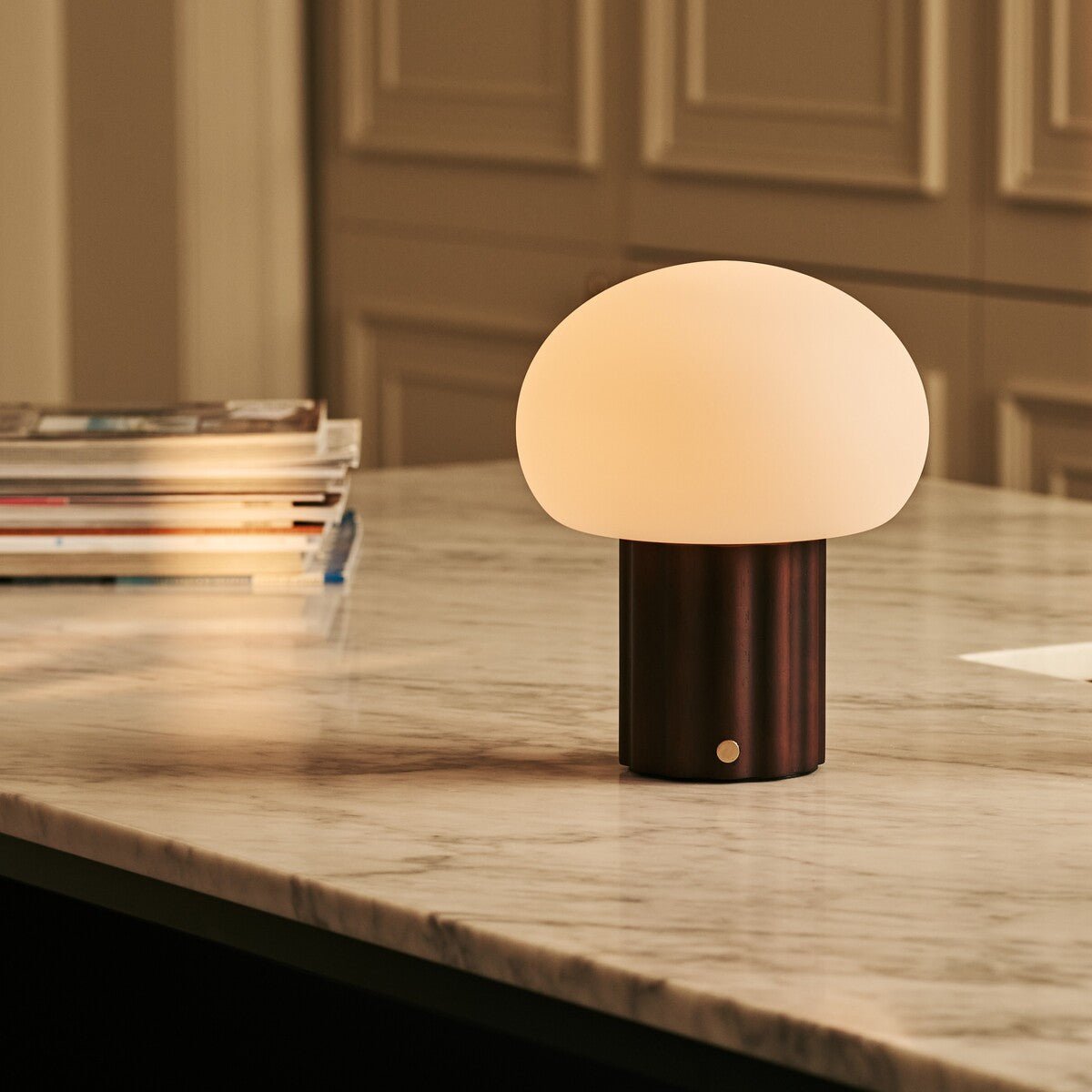 Jord Dark Brown Wood & Glass Cordless Table Lamp
