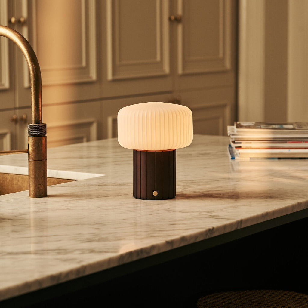Margaux Dark Brown Wood & Glass Cordless Table Lamp