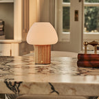 Sophie Light Brown Wood & Glass Cordless Table Lamp