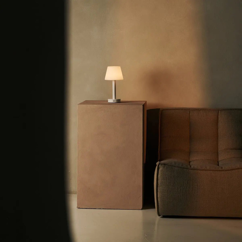 Zoe white wood lamp in minimalist interior