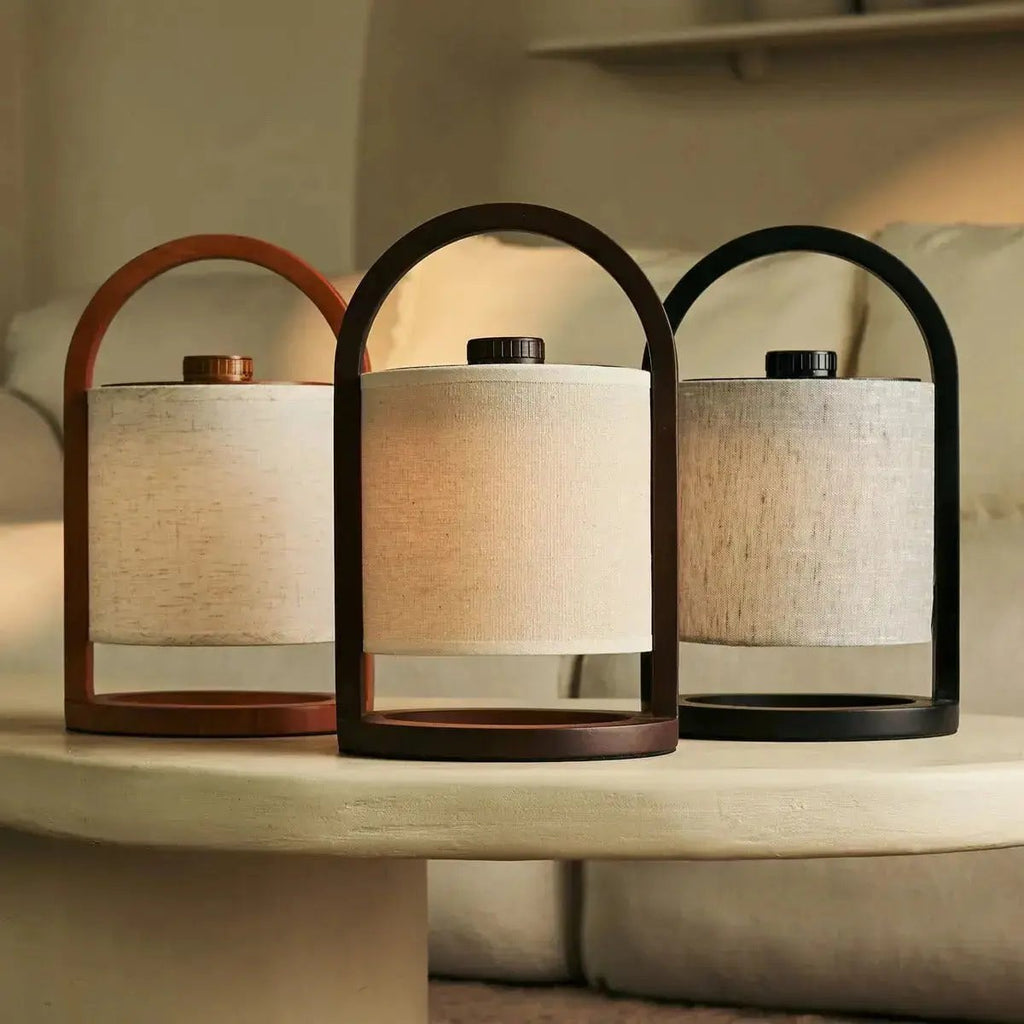 River Black & Grey Wood & Linen Cordless Table Lamp