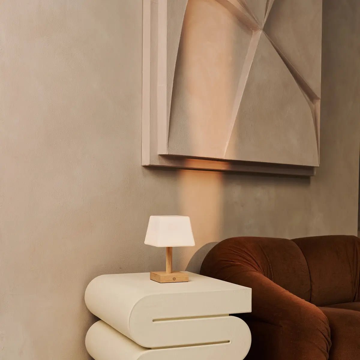 Tommy rechargeable lamp matte glass shade warm diffused glow