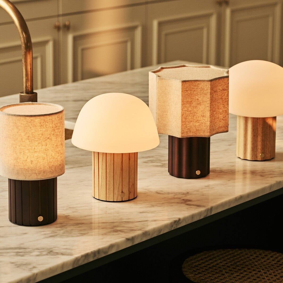 Wim Light Brown Wood & Glass Cordless Table Lamp