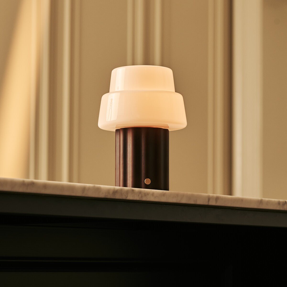 Laurent Dark Brown Wood & Glass Cordless Table Lamp