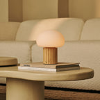 Pieter Light Brown Wood & Glass Cordless Table Lamp