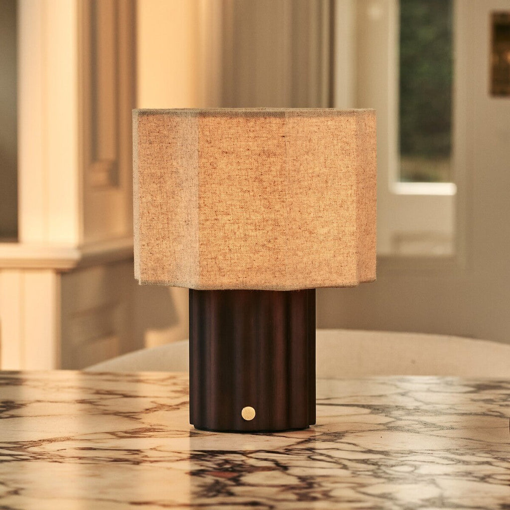 Eloïsa Dark Brown Wood & Linen Cordless Table Lamp