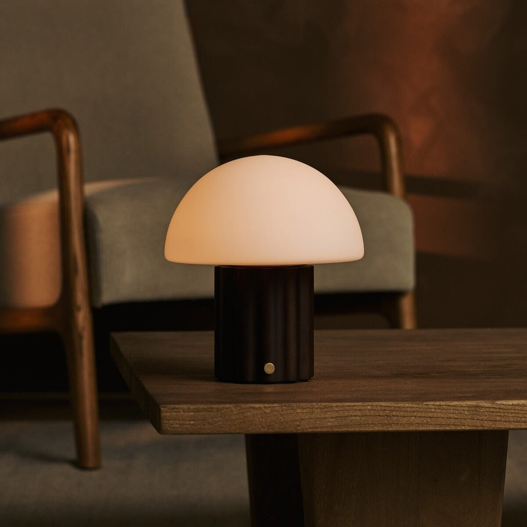 Timo Dark Brown Wood & Glass Cordless Table Lamp