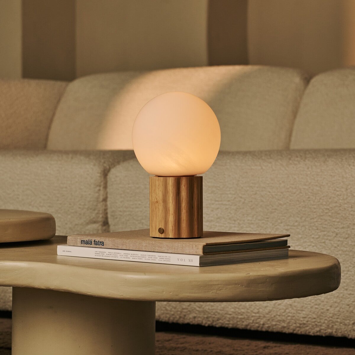 Wim Light Brown Wood & Glass Cordless Table Lamp
