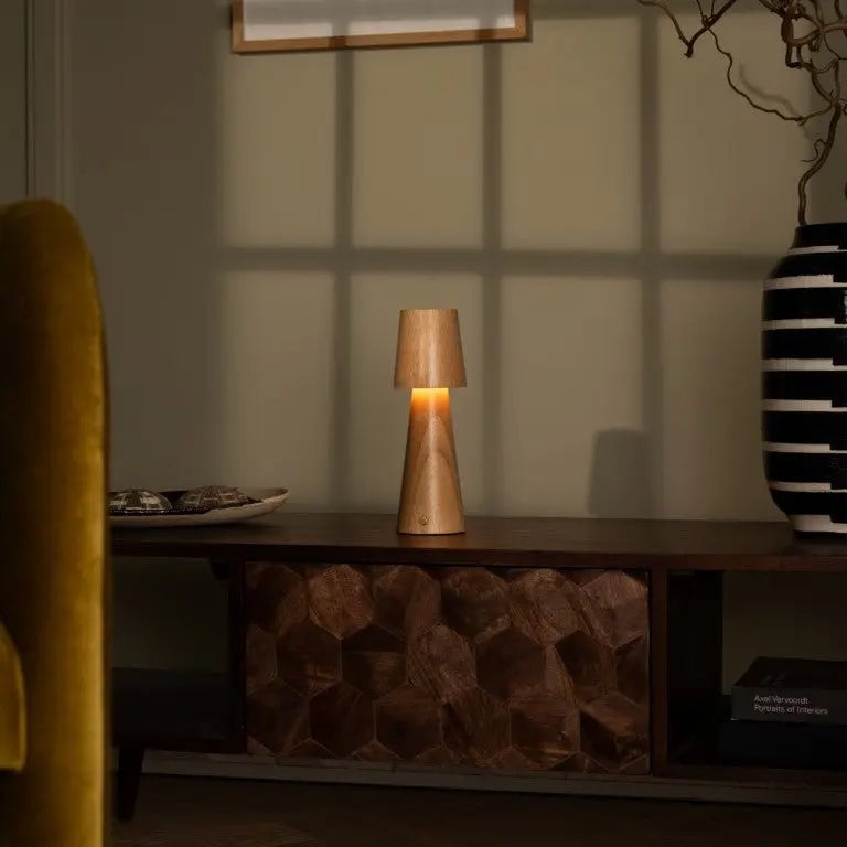 Lucas wood lamp on bedside table
