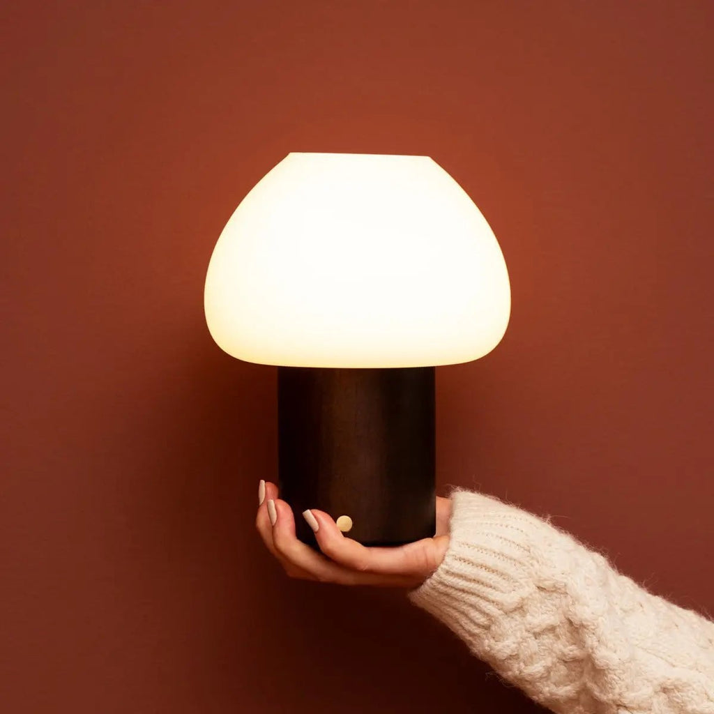 Fynn Dark Brown Wood & Glass Cordless Table Lamp