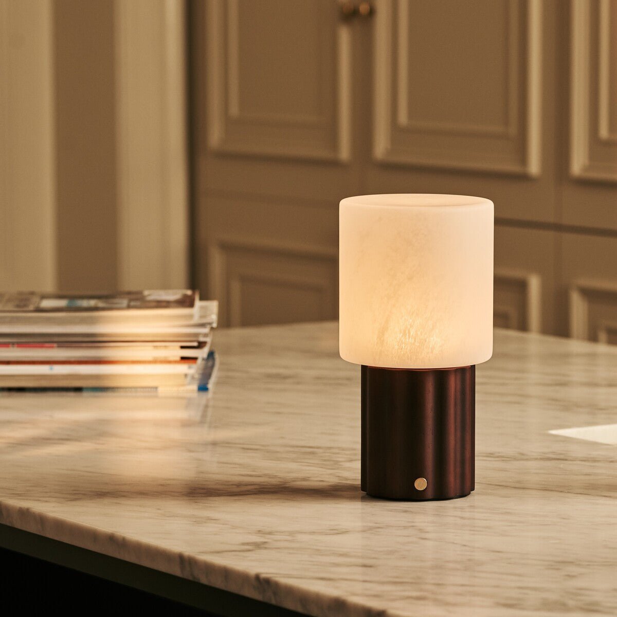 Frank Dark Brown Wood & Glass Cordless Table Lamp