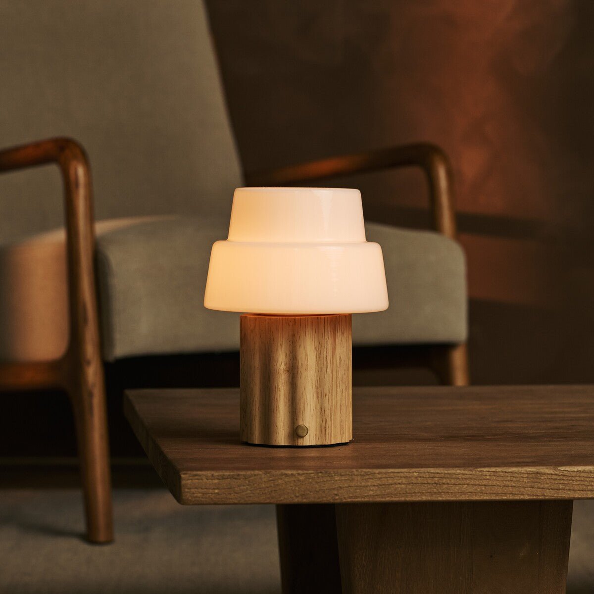 Laurent Light Brown Wood & Glass Cordless Table Lamp