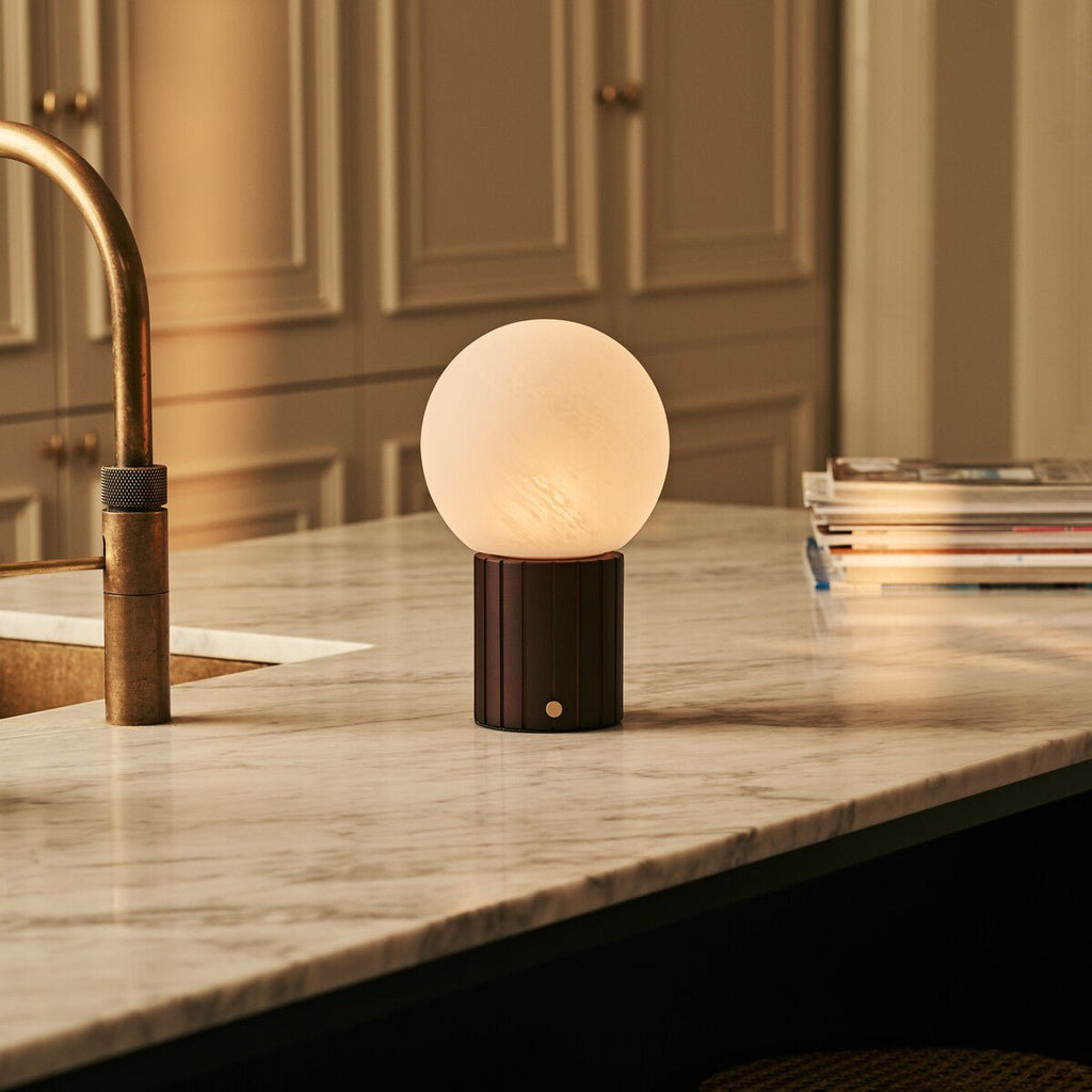 Nadine Dark Brown Wood & Glass Cordless Table Lamp