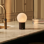 Nadine Dark Brown Wood & Glass Cordless Table Lamp