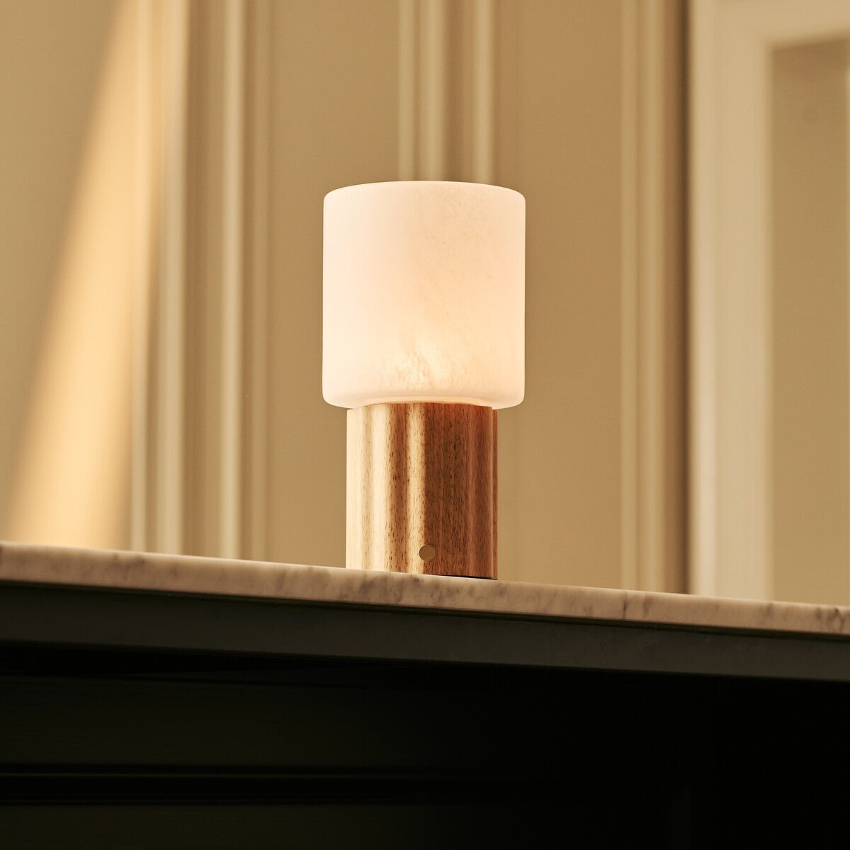 Frank Light Brown Wood & Glass Cordless Table Lamp