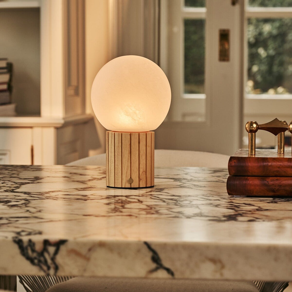 Nadine Light Brown Wood & Glass Cordless Table Lamp