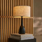 Jacob black wood lamp overhead view shade and base