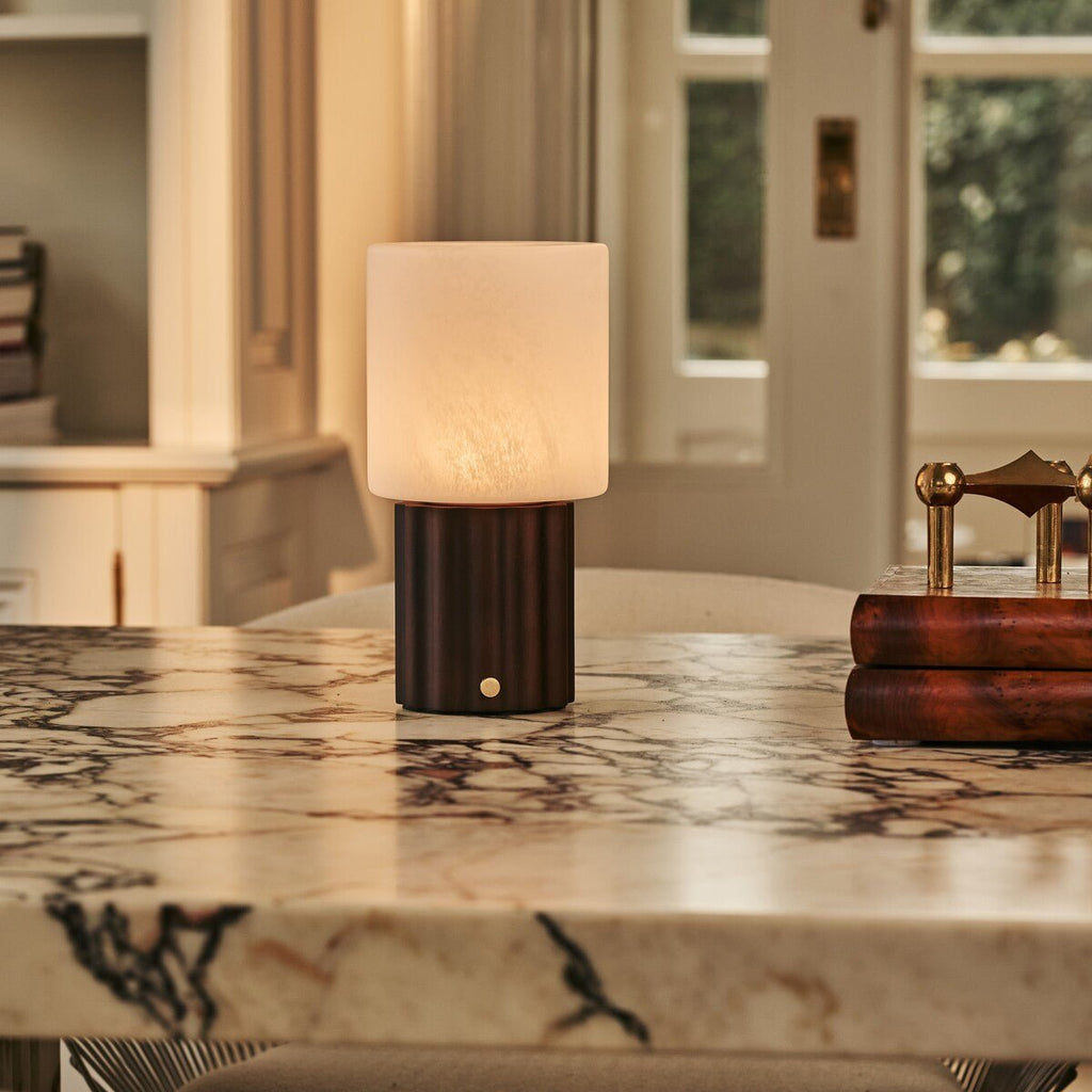 Frank Dark Brown Wood & Glass Cordless Table Lamp