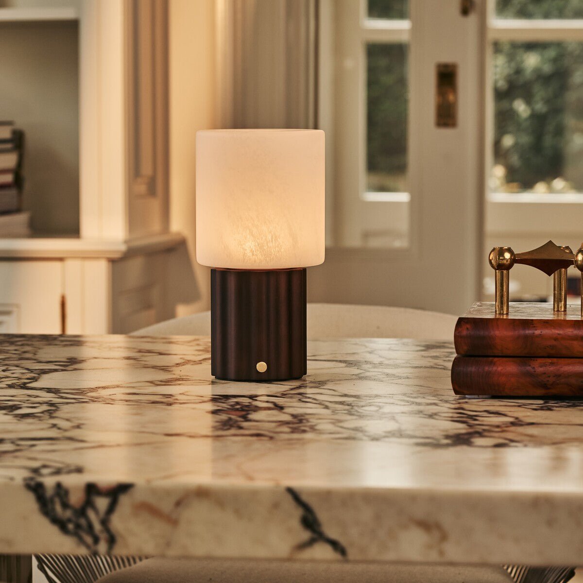 Frank Dark Brown Wood & Glass Cordless Table Lamp