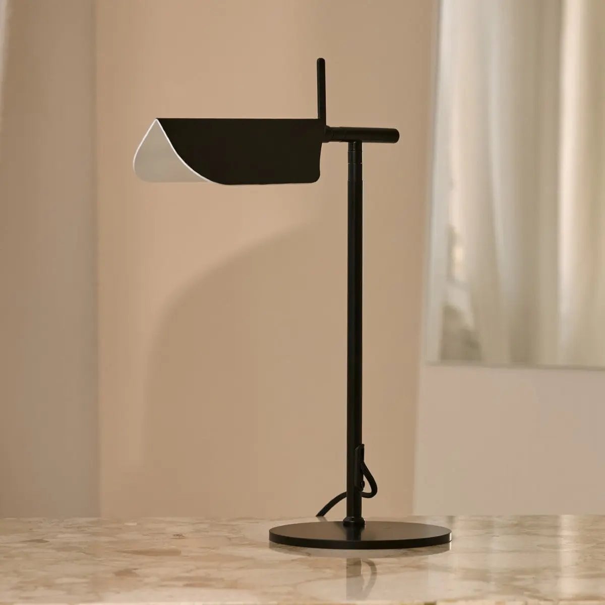 Halen travertine metal corded Scandinavian table lamp