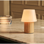 Lex Light Brown Wood & Glass Cordless Table Lamp