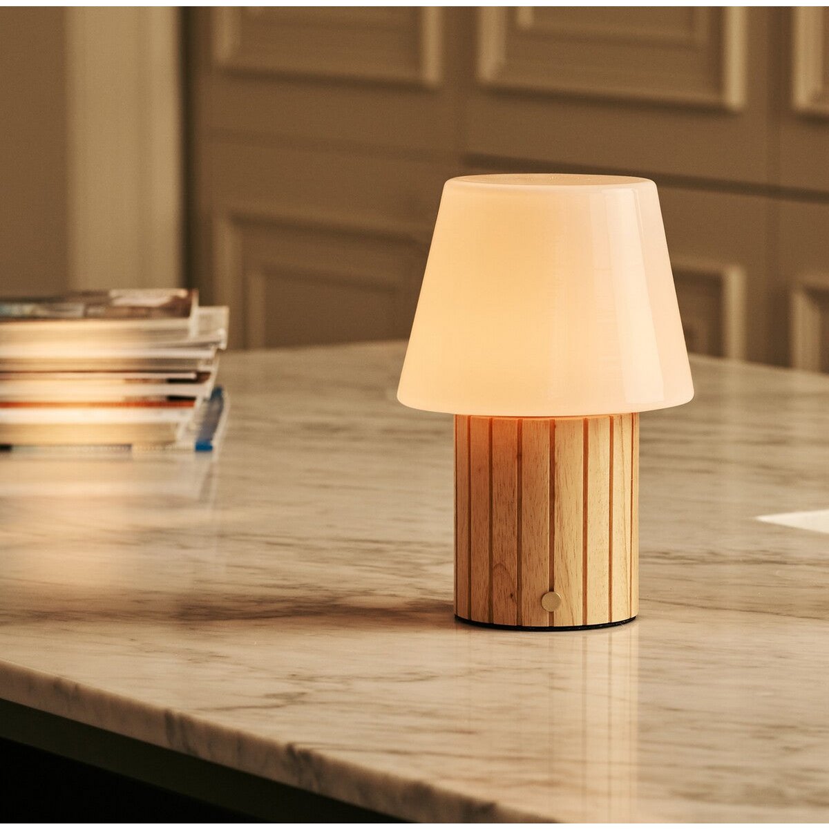 Lex Light Brown Wood & Glass Cordless Table Lamp
