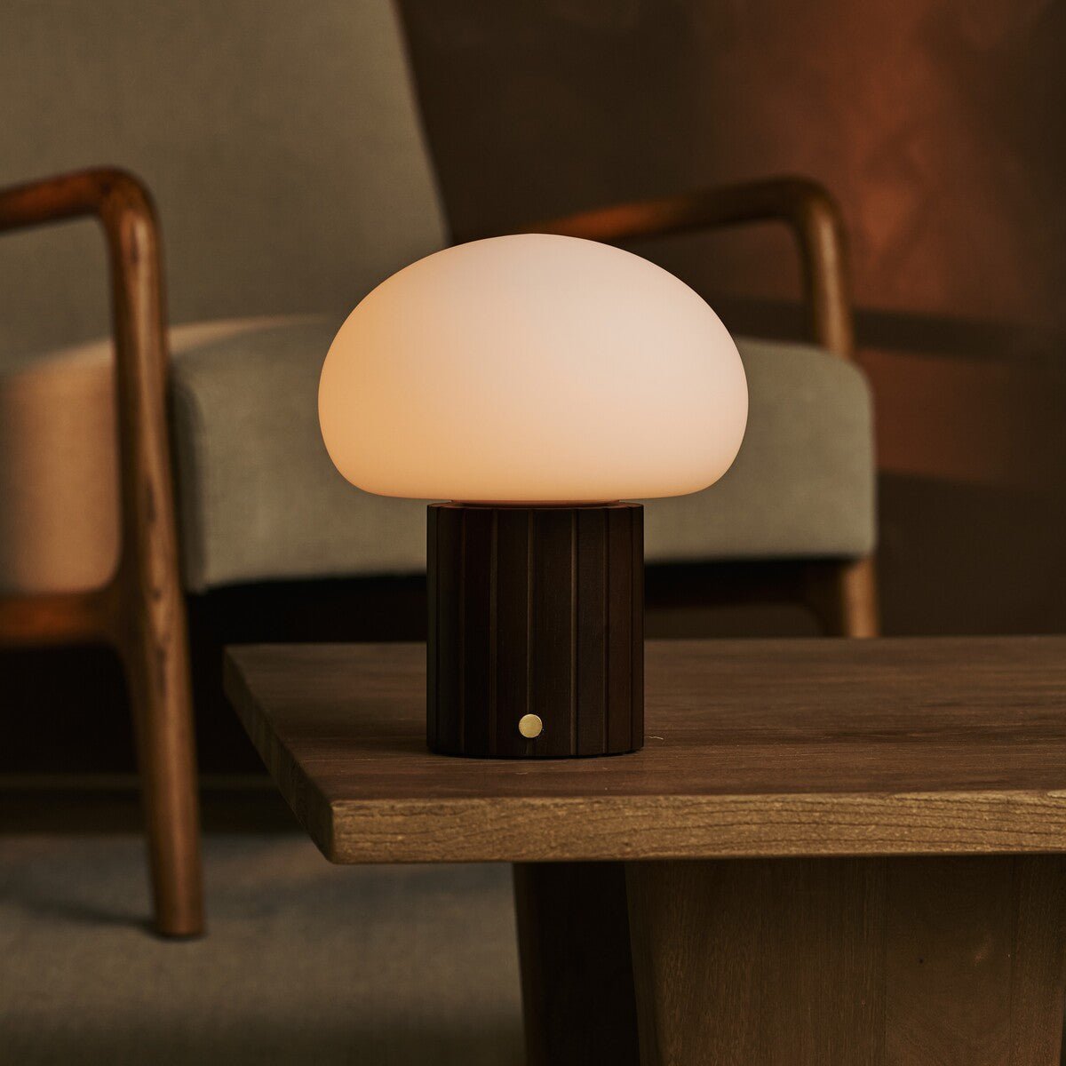 Pieter Dark Brown Wood & Glass Cordless Table Lamp